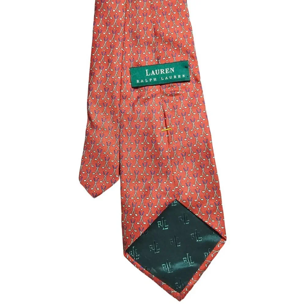 Vintage Lauren Ralph Lauren Silk Tie‎ OS Red Golf Club Pattern Old Money Office
